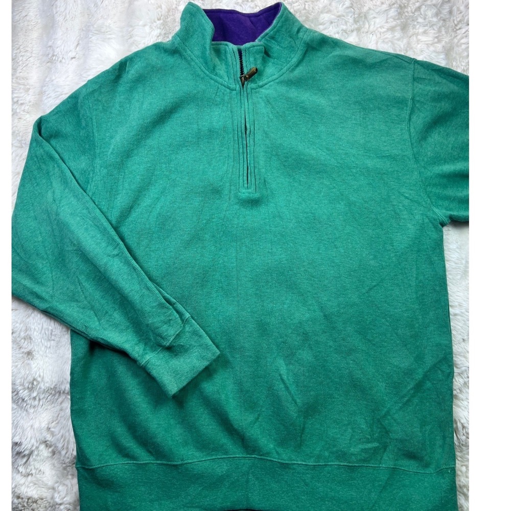 Orvis Mens Large Green Quarter Zip Pullover Cotton Sweatshirt Purple   A36